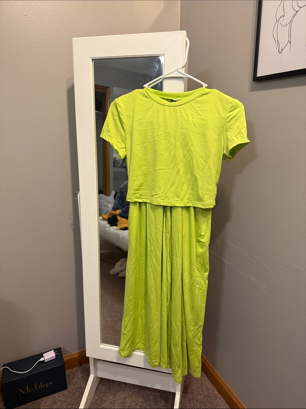 Neon Lime Two-Piece pant and crop top Set